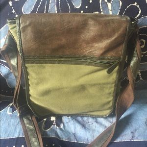 Green and brown messenger bag